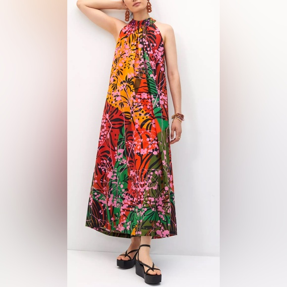 Roopa Pemmaraju X Anthropologie Floral Maxi Halter Beaded Colorful Dress Size XL - Picture 4 of 17